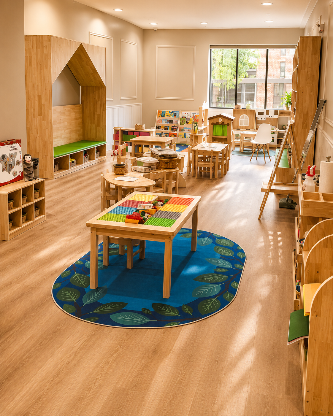 Preschool classroom at L&L Academy Bucktown with child-sized learning areas and natural wood materials