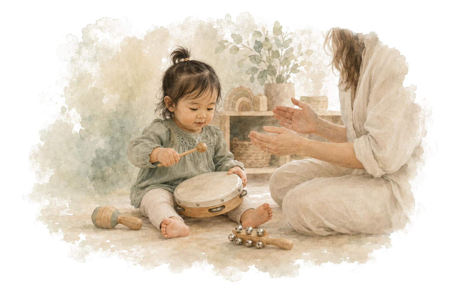 Young child experiencing music with a visiting educator