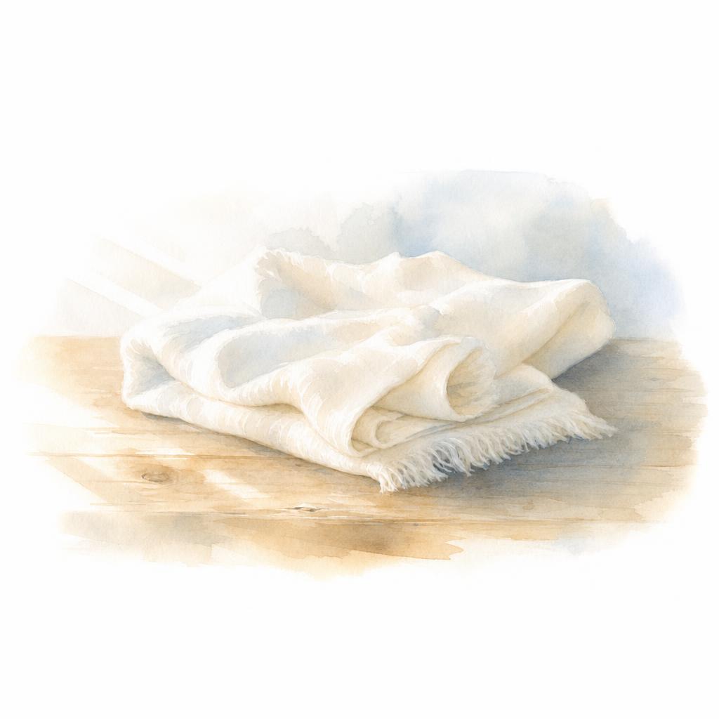 A soft watercolor of a folded blanket in quiet natural light