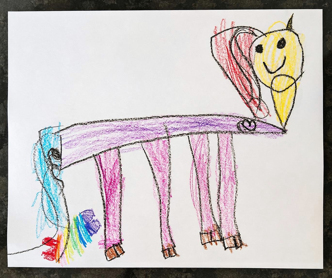 A child's unicorn drawing.
